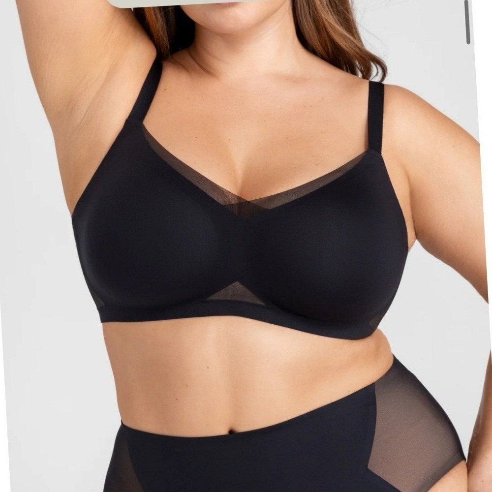 Honeylove Crossover Bra Black Wireless Supportive Mesh Detail Bra Size 2X